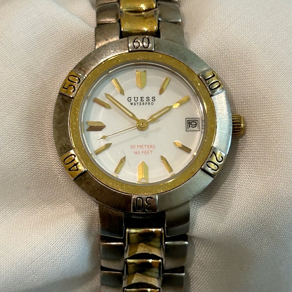 Vintage 7.5 inch UNTESTED two tone Guess watch
